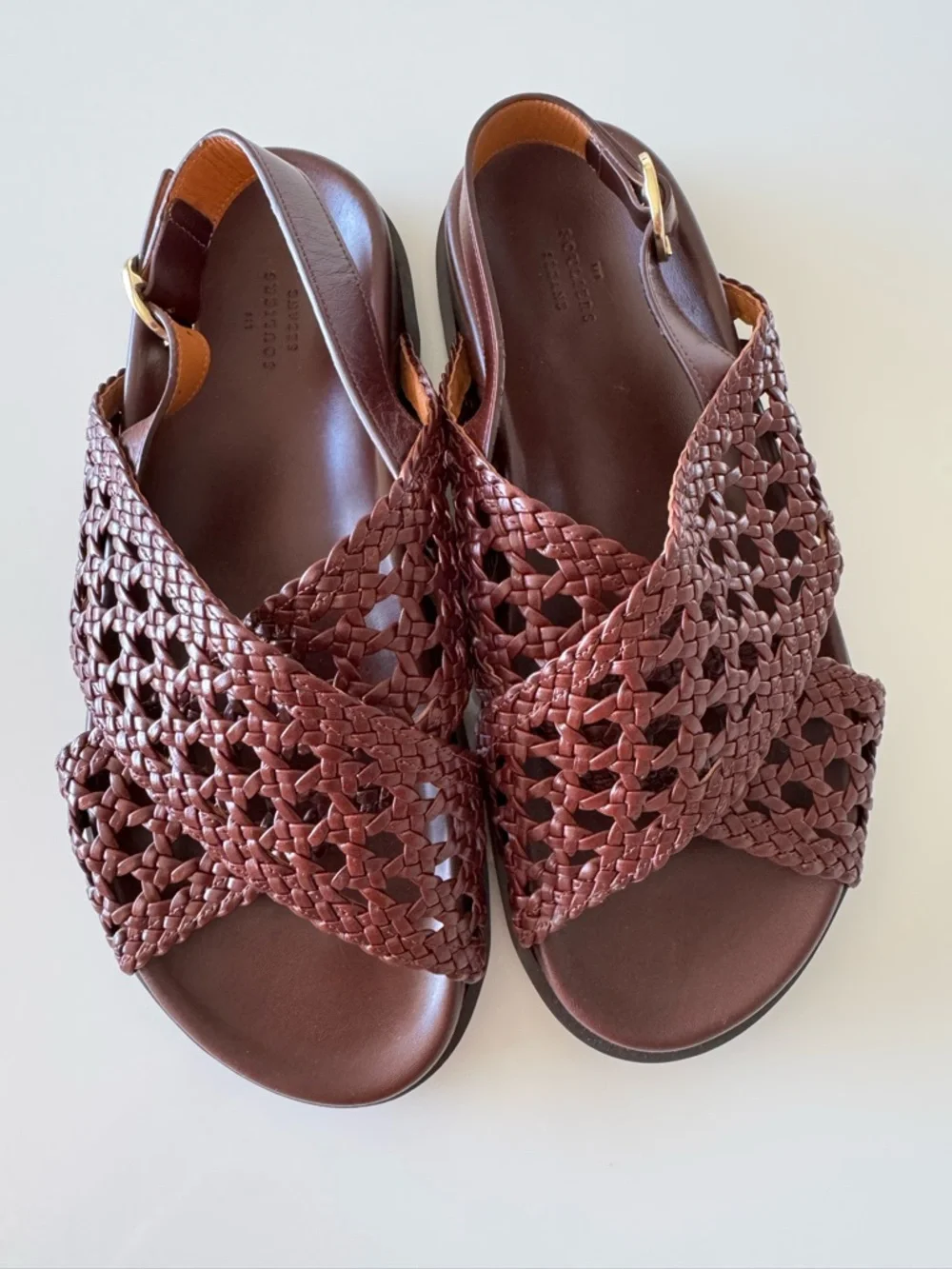 Sezane Tilda Low Sandals Size 9 Brown Smooth Woven Leather Flats Buckle Shoes - Picture 3 of 7